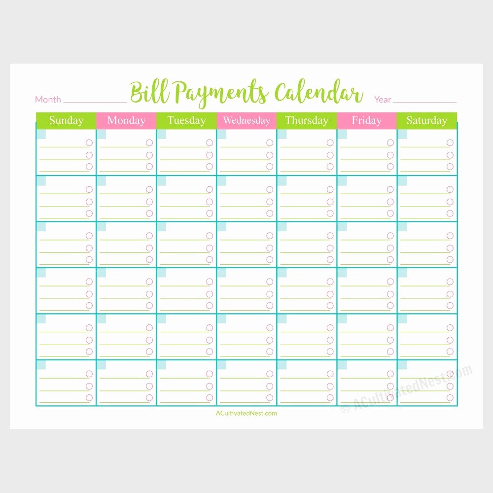 Monthly Bill Calendar Template New Free Printable Bill Payment Calendar Printable Bill