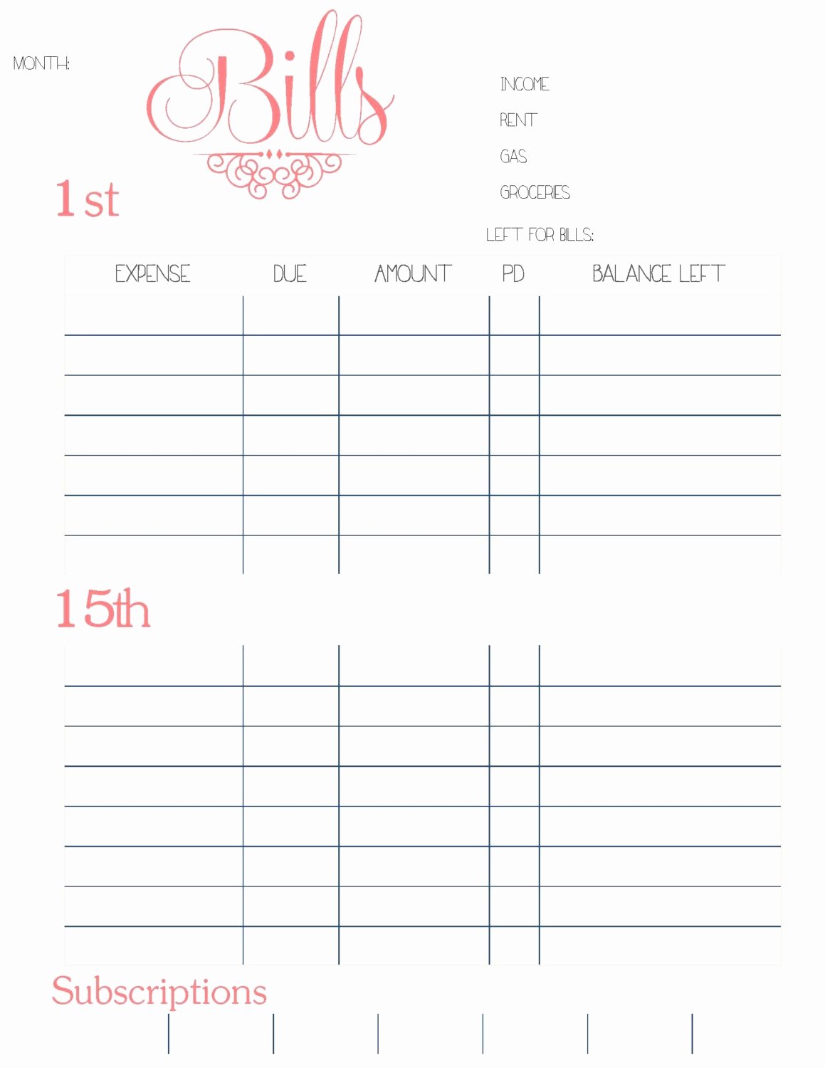 Monthly Bill Calendar Template Unique Monthly Bill Calendar Template Printable – Calendar
