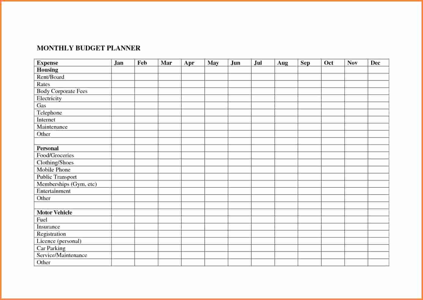 Monthly Budget Excel Spreadsheet Template New 10 Monthly Bud Planner Spreadsheet