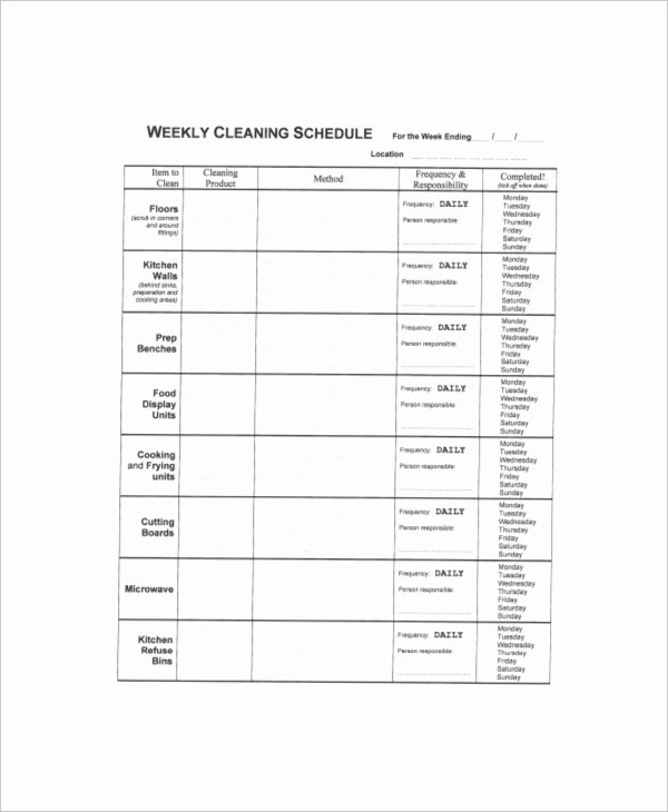 Monthly Cleaning Schedule Template Beautiful 7 Cleaning Schedule Samples