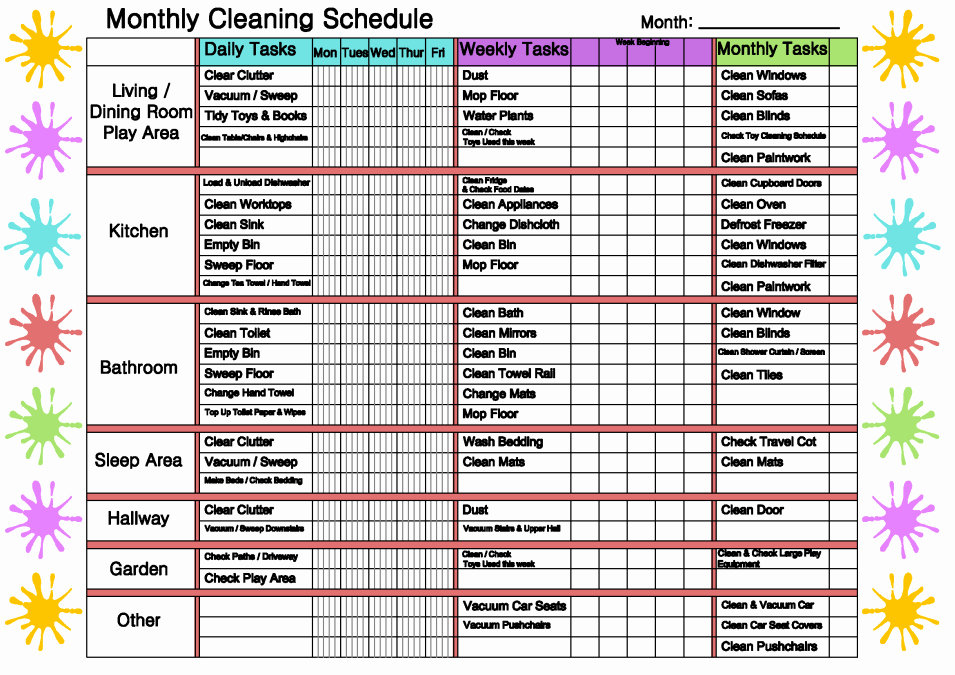 Monthly Cleaning Schedule Template Best Of Monthly Cleaning Schedule Mindingkids
