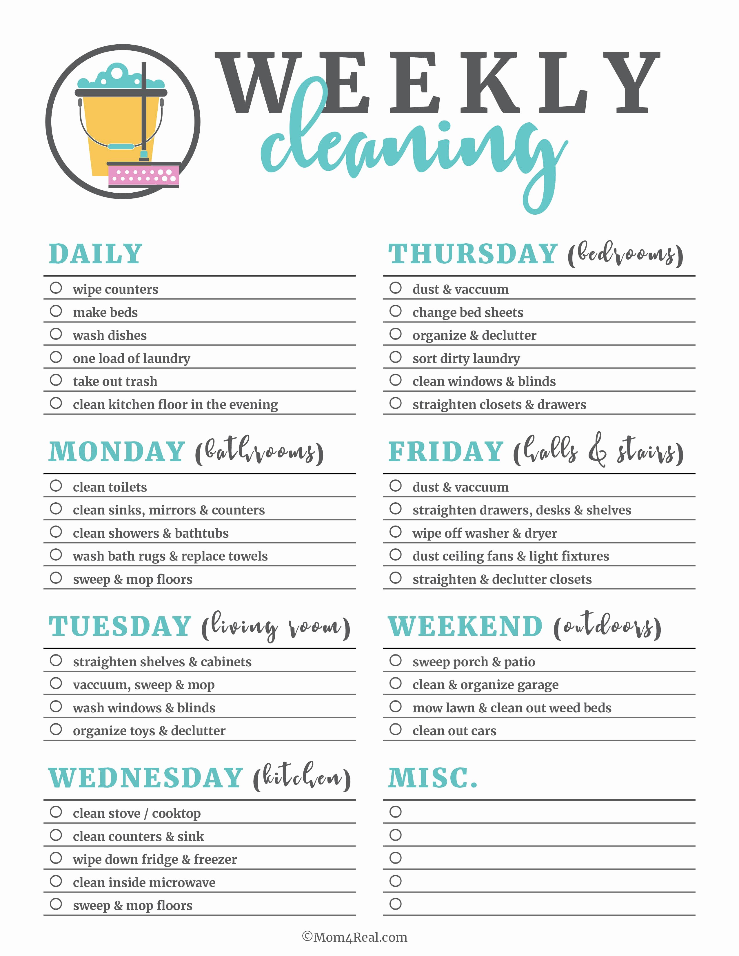 Monthly Cleaning Schedule Template Fresh Printable Cleaning Checklists for Daily Weekly and