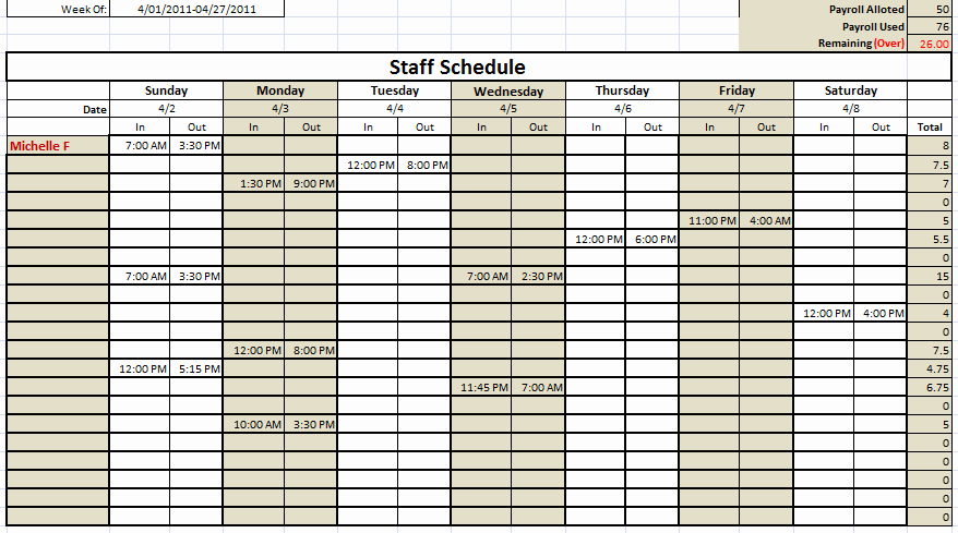 Monthly Employee Schedule Template Elegant Work Schedule Template