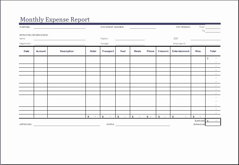 Monthly Expense Report Template Awesome Expense Report Template Excel
