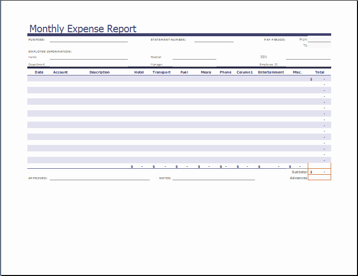 Monthly Expense Report Template Excel Luxury Ms Excel Monthly Expense Report Template