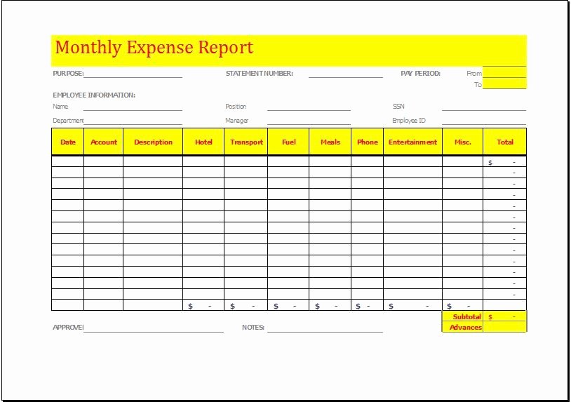 Monthly Expense Report Template New Monthly Expense Report Template Download at