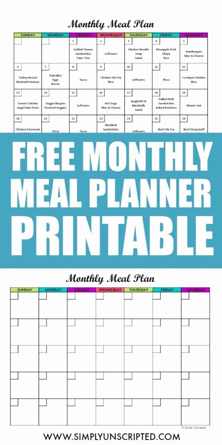 Monthly Meal Planner Template Inspirational Free Monthly Meal Planner Printable Calendar Template for