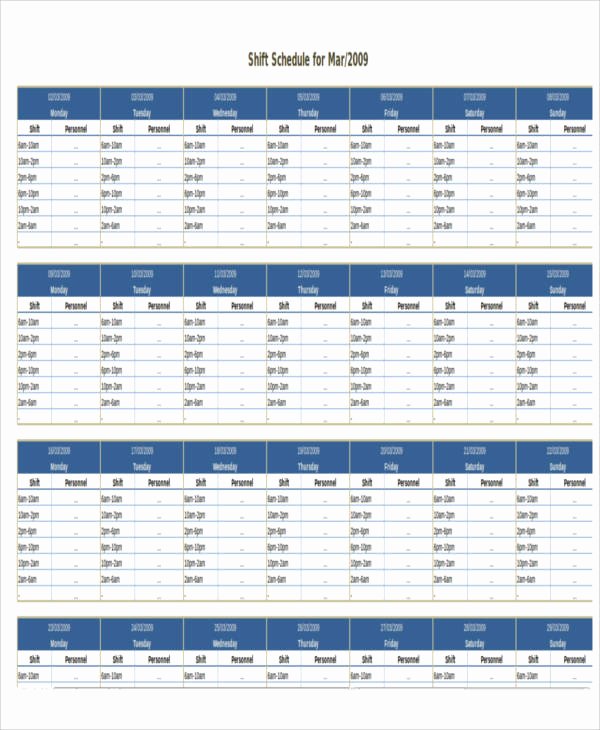 Monthly Shift Schedule Template Lovely 4 Monthly Shift Schedule Templates Free Word Pdf format