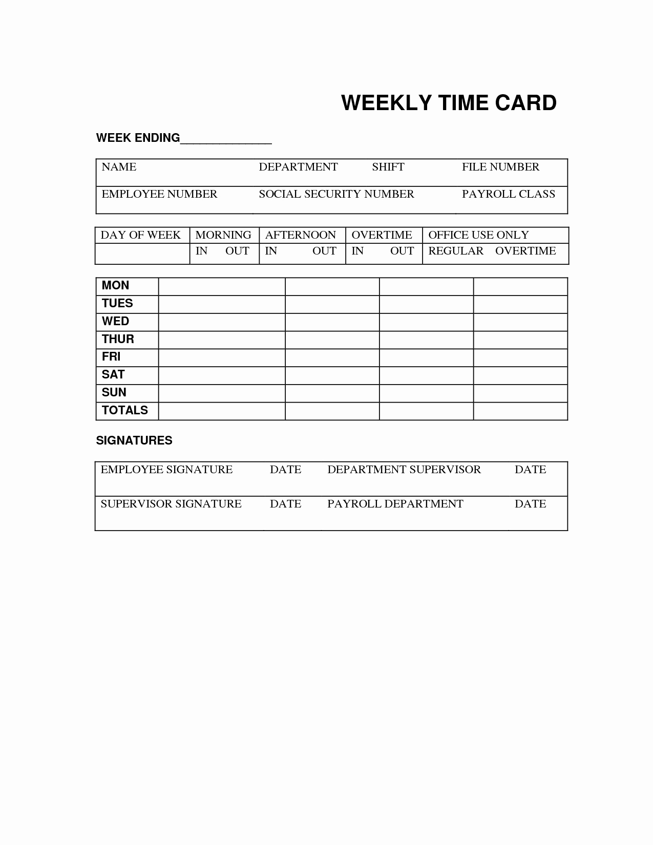 Monthly Time Card Template Lovely 4 Best Of Printable Weekly Time Card Template