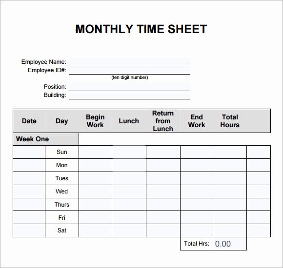 Monthly Time Card Template Lovely Weekly Timesheet Template 7 Free Download for Pdf