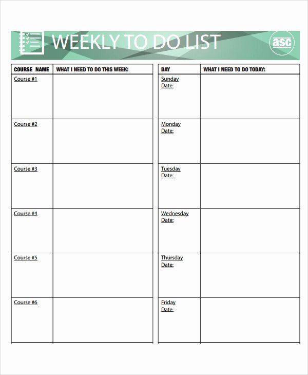 Monthly to Do List Template Luxury 9 Weekly to Do List Templates