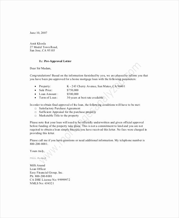 Mortgage Pre Approval Letter Template Best Of 10 Approval Letter Templates Pdf Doc