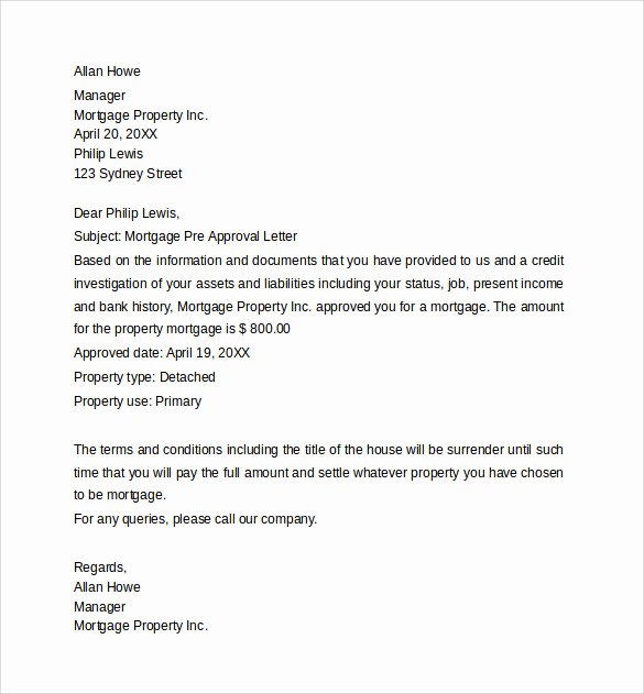 Mortgage Pre Approval Letter Template Unique 9 Sample Pre Approval Letters to Download
