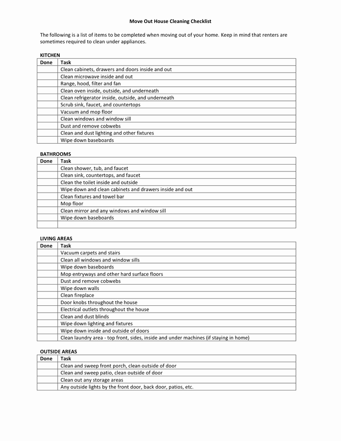 Move Out Cleaning Checklist Template Beautiful Move Out House Cleaning Checklist In Word and Pdf formats