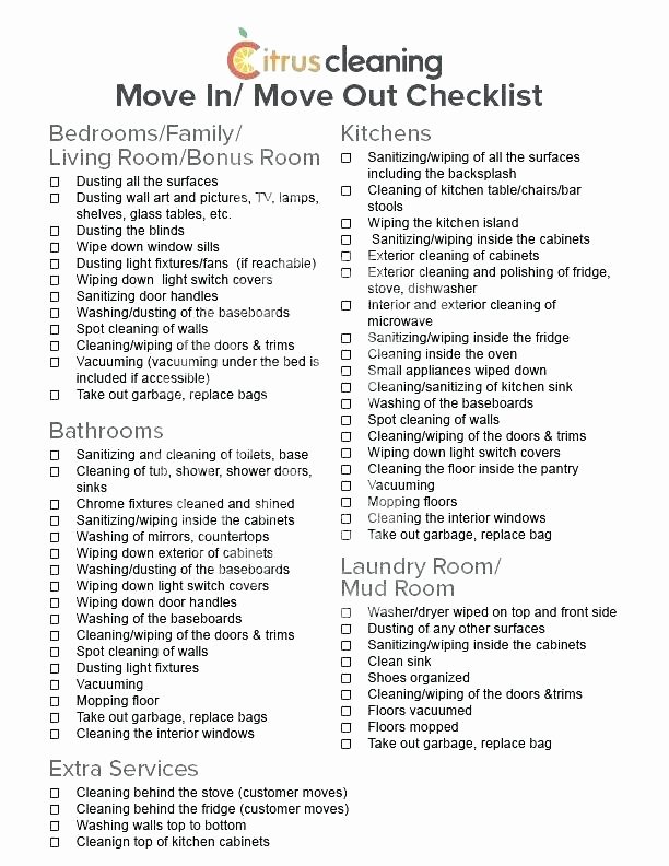 Move Out Cleaning Checklist Template Fresh Residential Cleaning Checklist Template Janitorial Bid