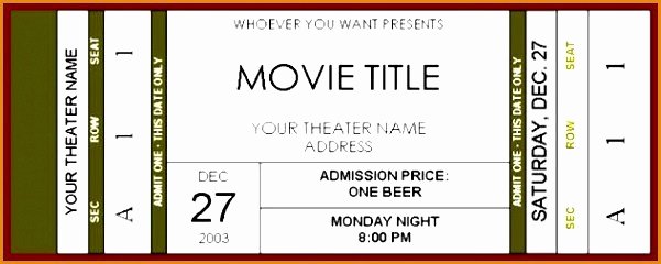 Movie Ticket Template for Word New Movie Ticket Template for Word Luxury Movie Ticket