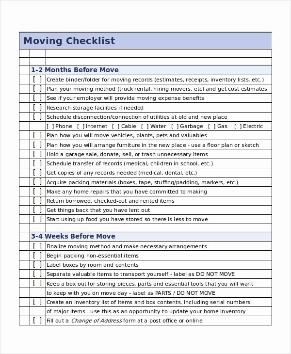 Moving Checklist Printable Template Elegant Checklist Template 15 Free Word Excel Pdf Document