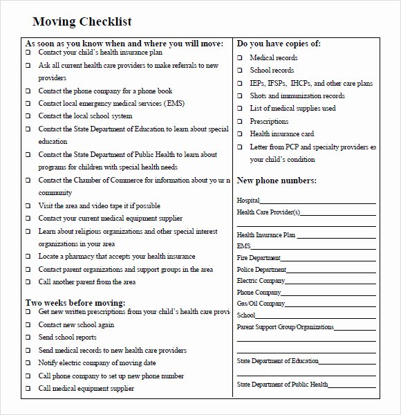 Moving Checklist Printable Template Fresh 12 Moving Checklist Templates