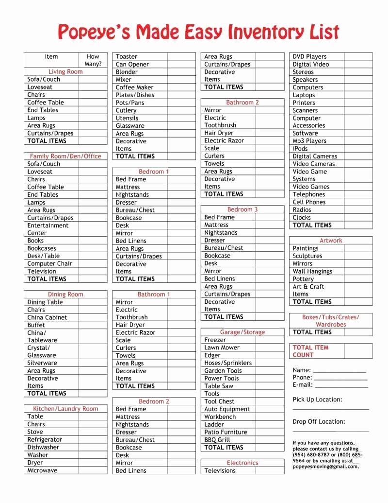 Moving Checklist Printable Template Luxury 5 Moving Inventory List Templates – Word Templates