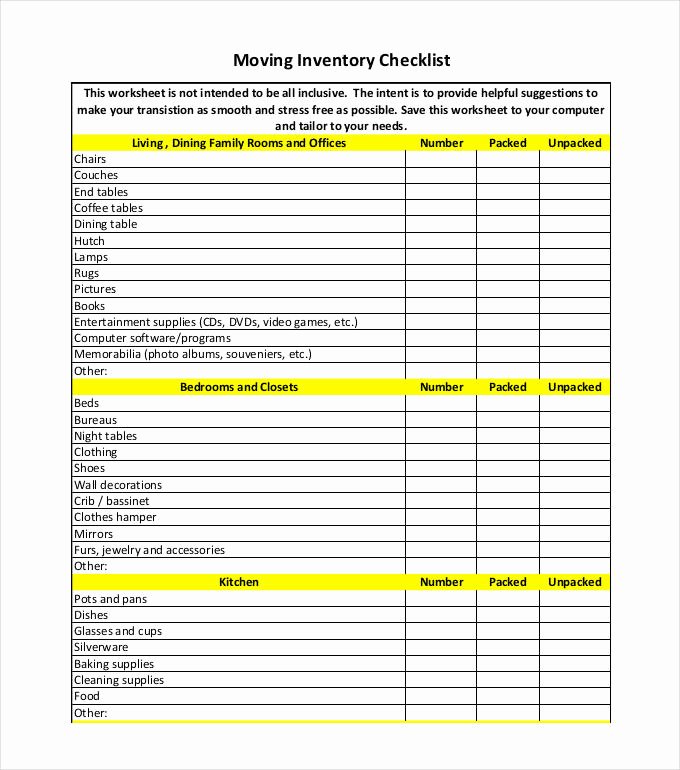 Moving Inventory List Template Awesome Inventory Checklist Template 24 Free Word Excel Pdf
