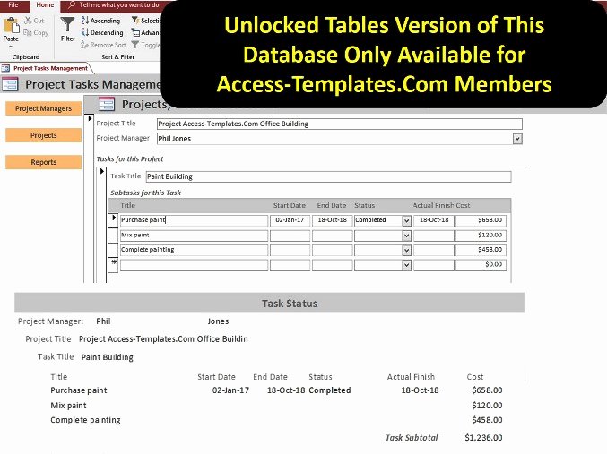 Ms Access Project Management Template Beautiful Microsoft Access Project and Task Management Database