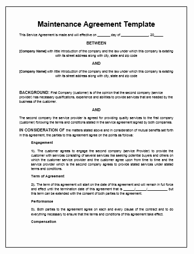 Ms Word Contract Template Fresh Maintenance Agreement Template Microsoft Word Templates
