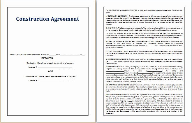 Ms Word Contract Template Lovely Ms Word Construction Agreement Template