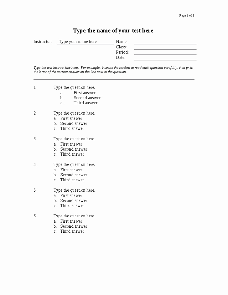 Ms Word Test Template Best Of 6 Quiz Templates Excel Pdf formats