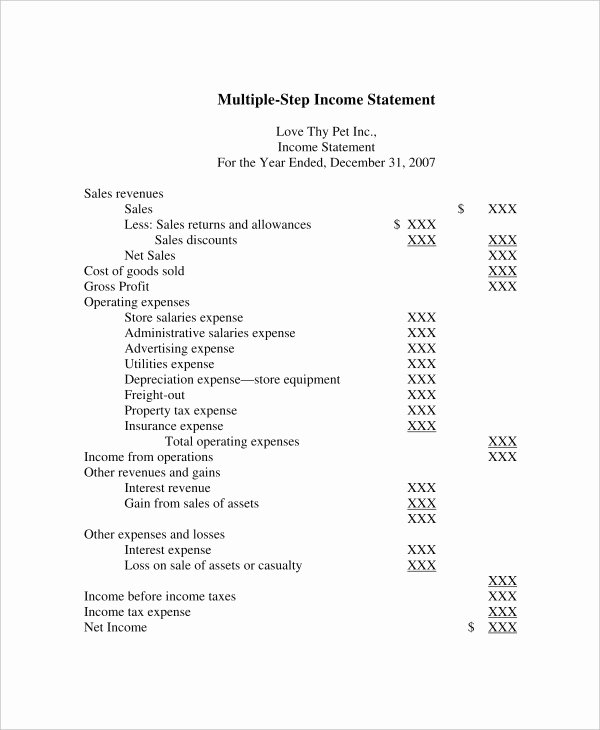 Multi Step Income Statement Template Luxury Multi Step In E Statement 14 Free Word Pdf Excel