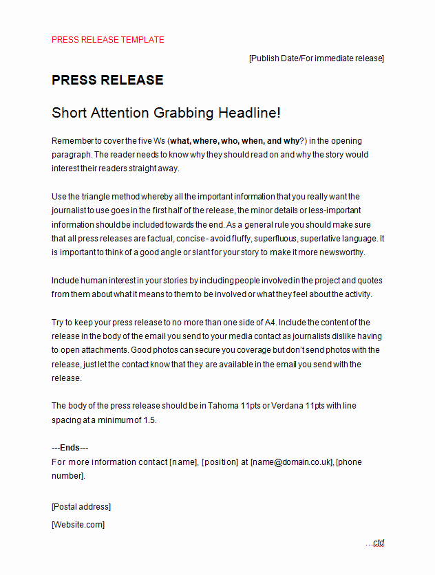 Music Press Release Template Best Of Press Release Template