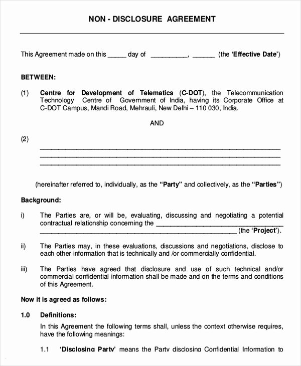 Nda Agreement Template Word Awesome Non Disclosure Agreement Template – 9 Free Word Pdf