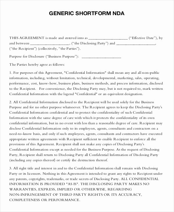 Nda Agreement Template Word Awesome Standard Non Disclosure Agreement form 19 Examples In