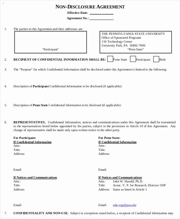 Nda Agreement Template Word Best Of Standard Non Disclosure Agreement form 19 Examples In