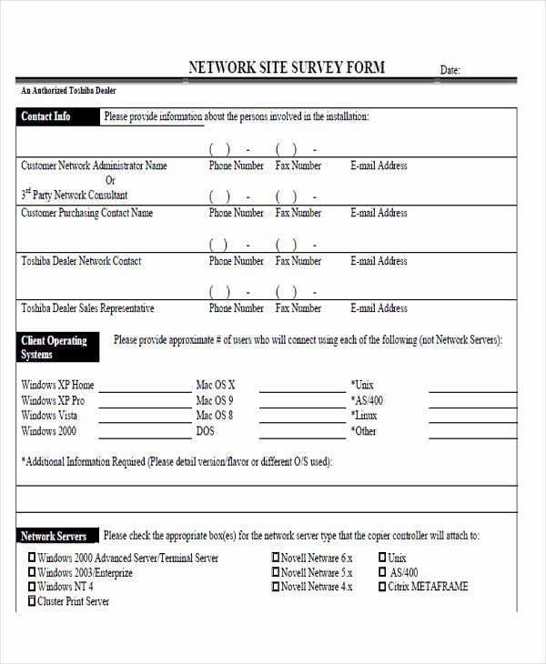 Network Site Survey Template Best Of 54 Printable Survey forms