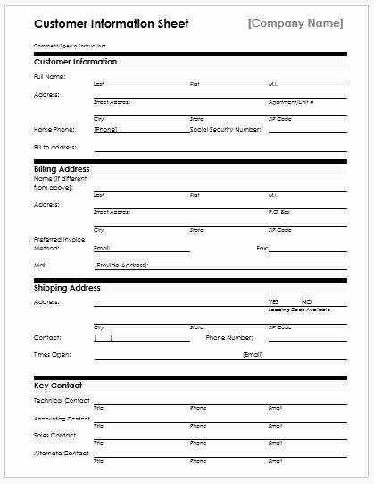 New Customer form Template Word Elegant New Customer Information Sheets for Ms Word