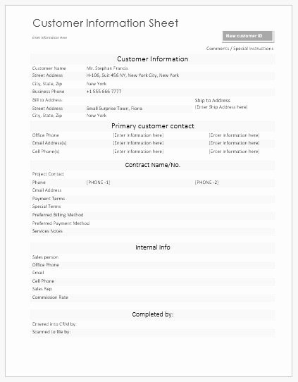 New Customer form Template Word Inspirational New Customer Information Sheets for Ms Word
