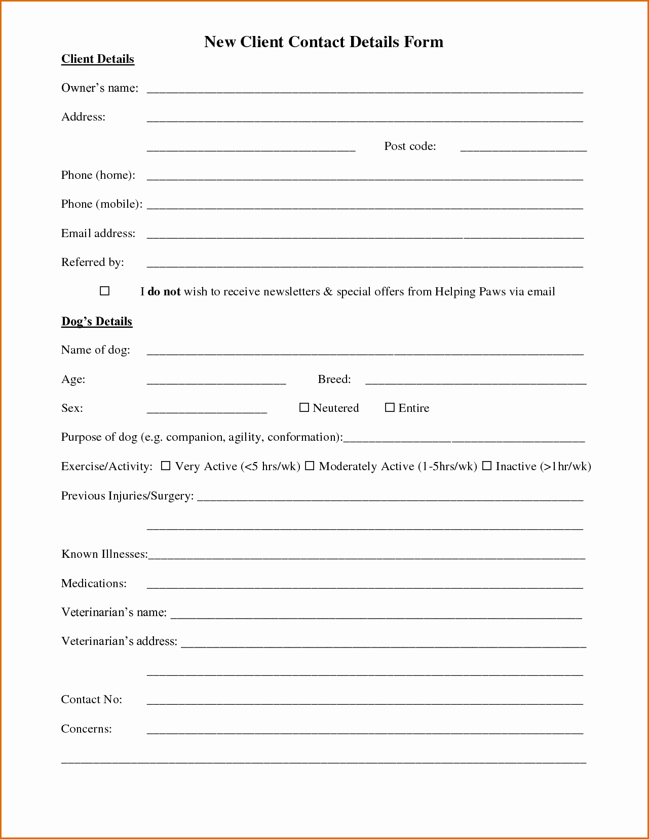 New Customer form Template Word Lovely 10 Client Information Sheet Template