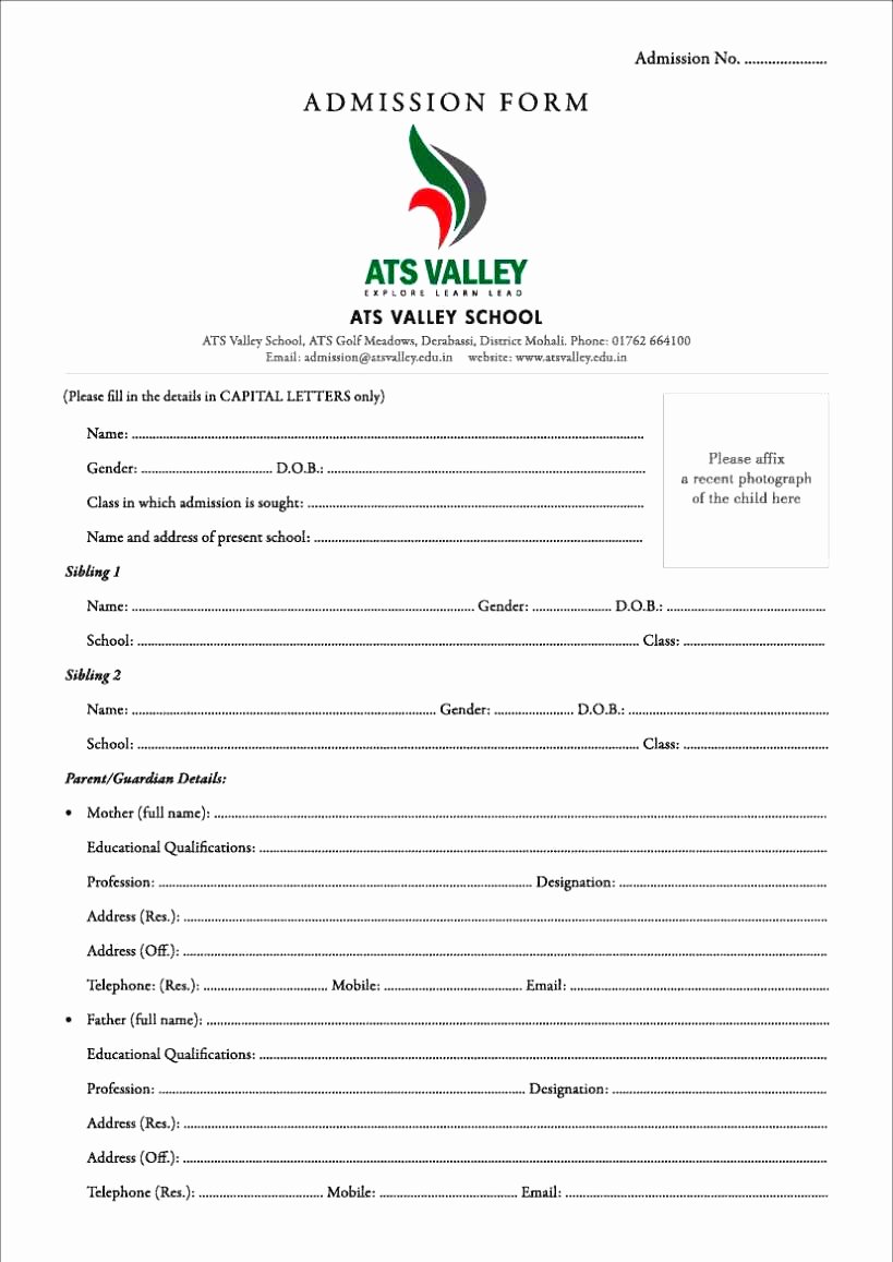 New Customer form Template Word New format Application for Admission In School New Customer