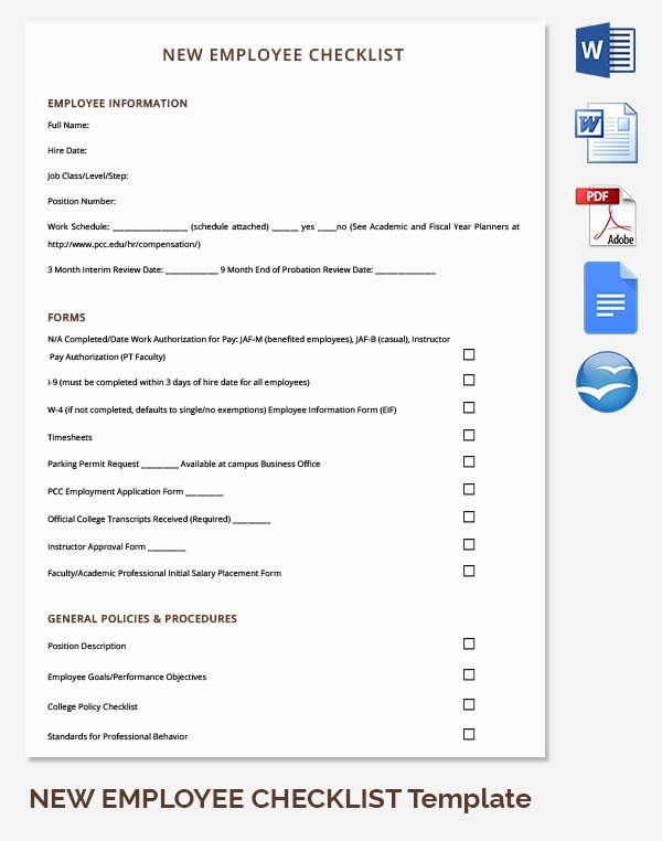 New Employee Checklist Template Awesome 30 Hr Checklist Templates Free Sample Example format
