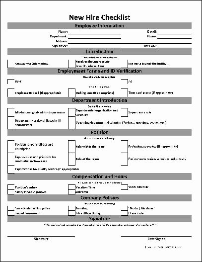 New Employee Checklist Template Awesome Free Basic New Hire Checklist From formville