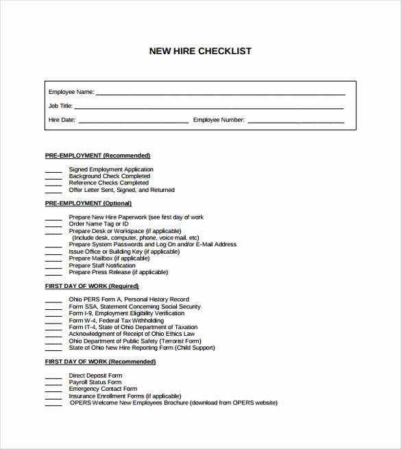 New Employee Checklist Template Best Of Sample New Hire Checklist Template 11 Documents In Pdf