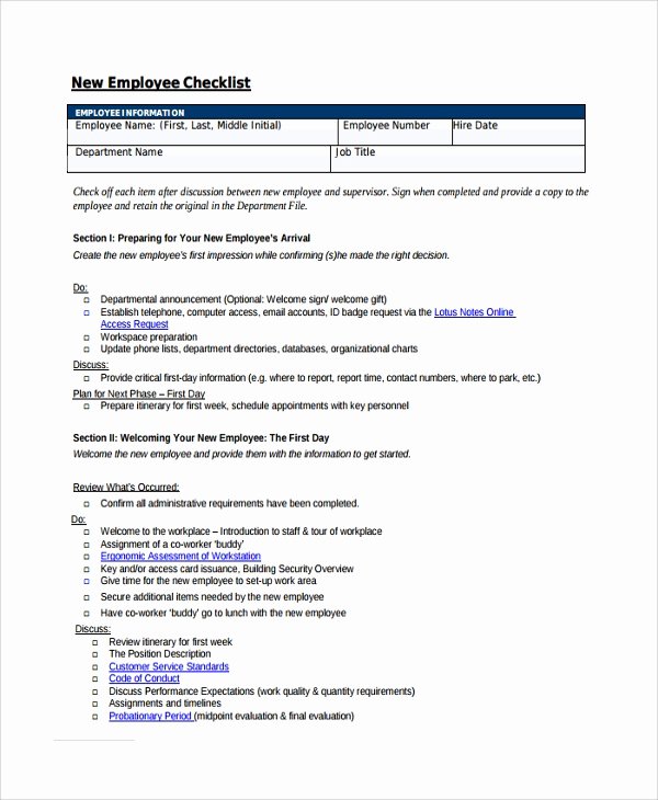 New Employee Checklist Template Luxury 16 New Employee Checklist Templates