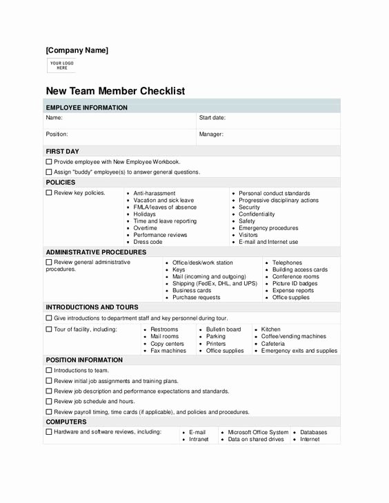 New Employee orientation Checklist Template Unique New Employee orientation Checklist Template