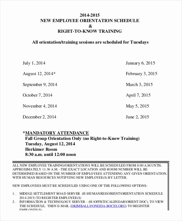 New Employee orientation Template Awesome Employee Training Schedule Template 14 Free Word Pdf