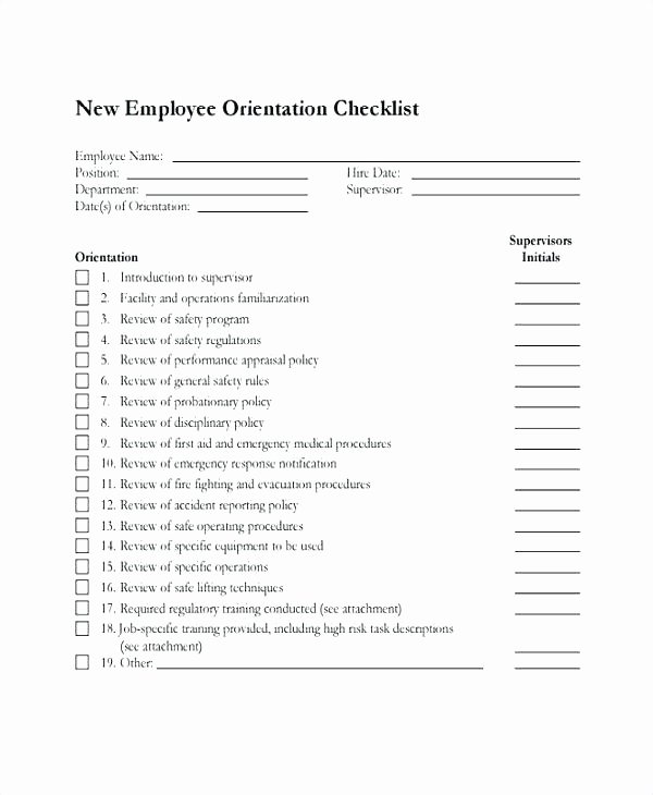 New Employee orientation Template Elegant New Hire Checklist Template Employee orientation Safety