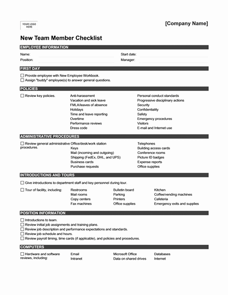 New Employee Training Plan Template New New Employee orientation Checklist Templates