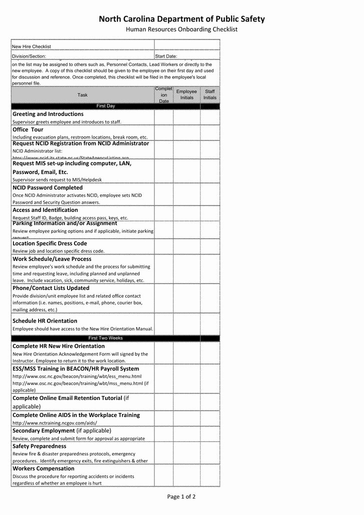 New Hire Checklist Template Elegant 12 New Hire Checklist Template Free Download