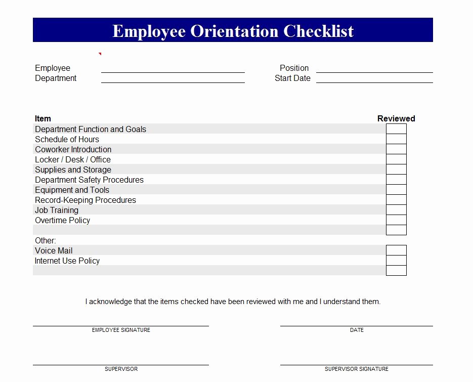 New Hire Checklist Template Excel Awesome Employee orientation Checklist