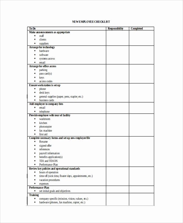 New Hire Checklist Template Lovely 16 New Employee Checklist Templates