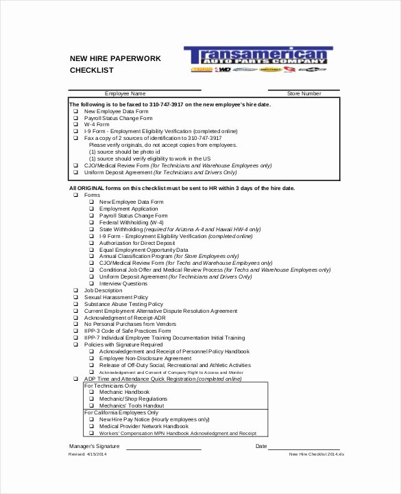 New Hire Checklist Template Word Awesome New Hire Checklist Templates – 16 Free Word Excel Pdf